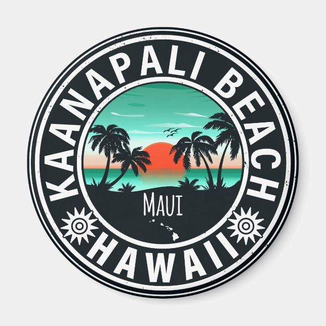 Íman Ka'anapali Beach Hawaii Retro Sunset Souvenirs 60s (Frente)
