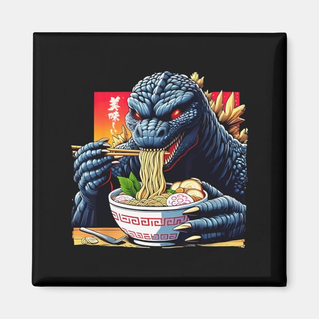 Íman Kaiju Engraçado Comendo Ramen Amante de Monstros J (Frente)