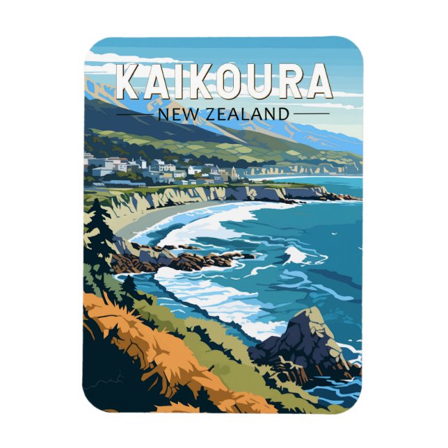 Íman Kaikoura Nova Zelândia Viagem Art Vintage (Vertical)