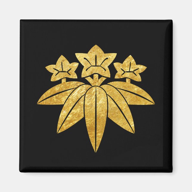 Íman Kamakura Minamoto Mon ouro falso japonês preto (Frente)