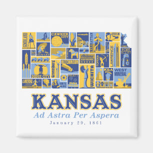 Íman Kansas - Ad Astra Per Aspera - Magnet Quadrado