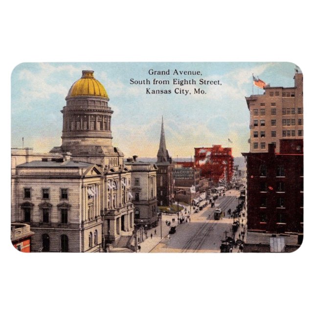 Íman Kansas City MO, Grand Ave., Cartão postal de 1911 (Horizontal)