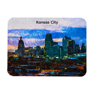 Íman Kansas City Oil Paint Panorama View Vintage