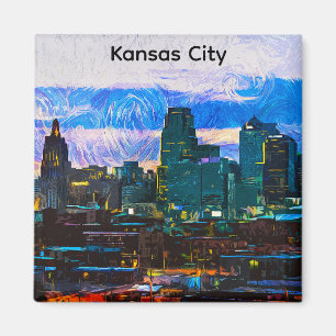 Íman Kansas City Oil Paint Panorama View Vintage