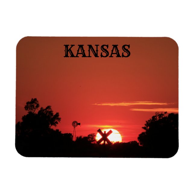 Íman Kansas Red Sunset Windmill, Magnet (Horizontal)