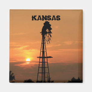 Íman Kansas Windmill Silhouette Sunset Magnet