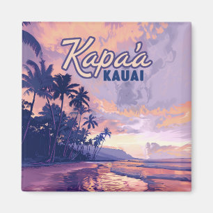 Íman Kapaa Kauai Hawaii Beach Sunset Palm Tree Retro