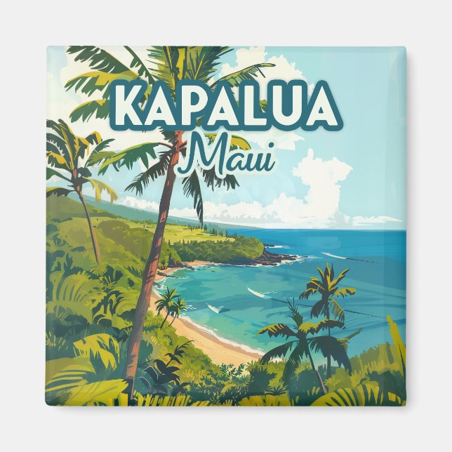 Íman Kapalua Maui Hawaii Bay Beach Vacer Retro (Frente)