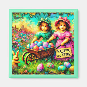Íman KARINA ~ VINTAGE PÁSCOAS GAROTAS ~ Ovos de Páscoa