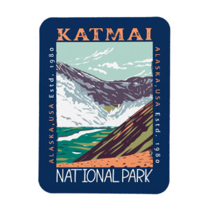 Íman Katmai National Park Alaska Vintage Distressão