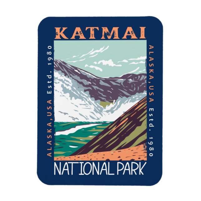 Íman Katmai National Park Alaska Vintage Distressão (Vertical)