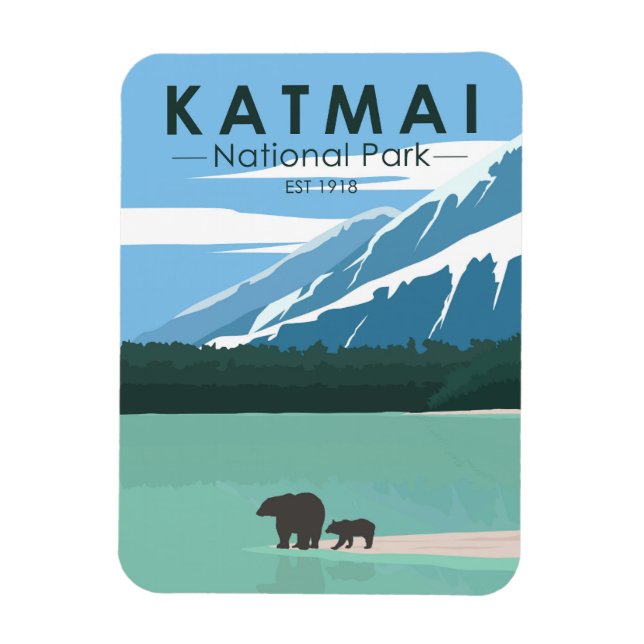 Íman Katmai National Park Grizzly Bears Vintage (Vertical)