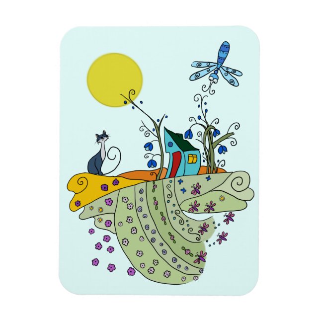 Íman Katze mit Haus (Vertical)