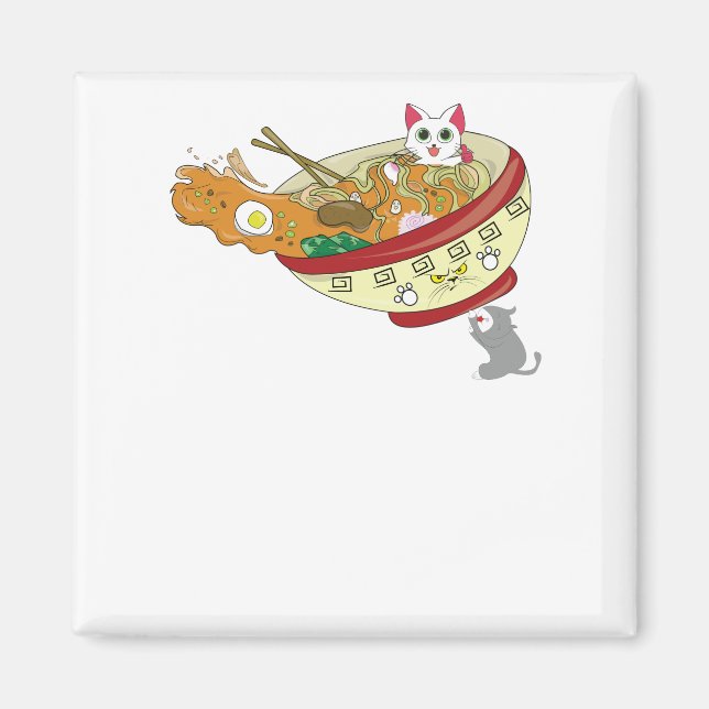 Íman Kawaii Anime Cat Shirt Japonês Ramen Noodles Gift (Frente)