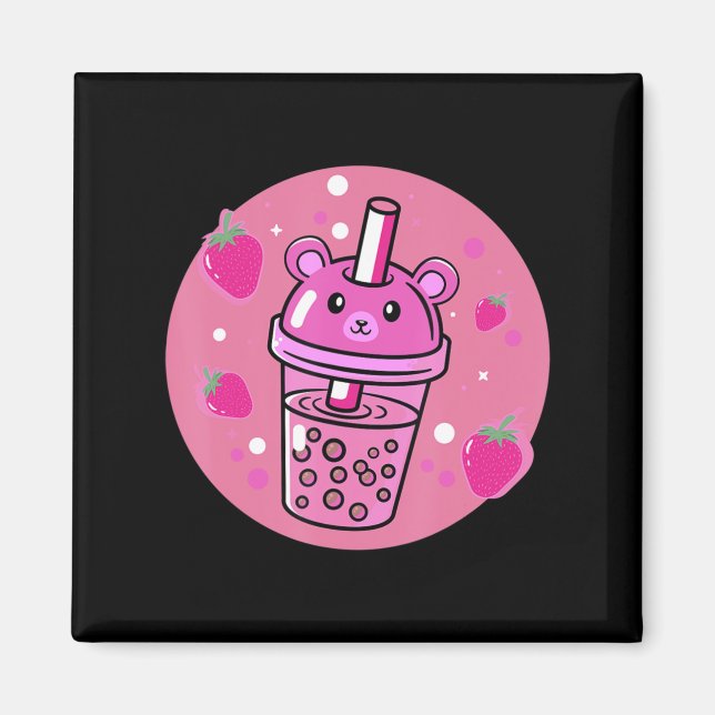 Íman Kawaii Boba Cup Strawberry Anime Bubble Tea Cute (Frente)