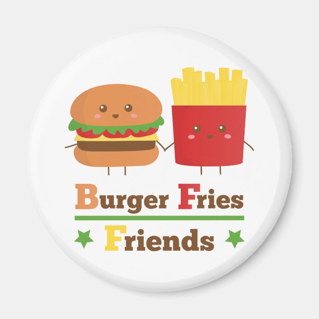 Íman Kawaii Cartoon Burger Fries Amigos BFF (Frente)