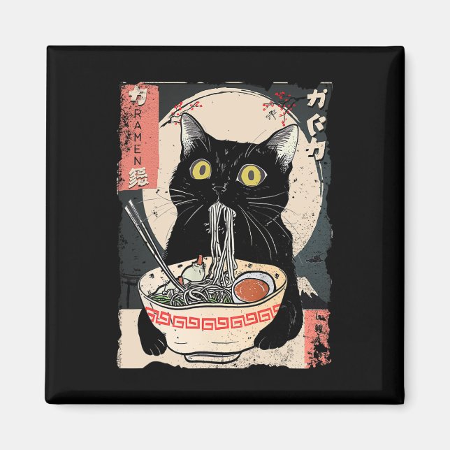 Íman Kawaii Cat Comendo Ramen Noodles Engraçado Anime G (Frente)