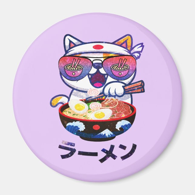 Íman Kawaii Cat Eating Ramen - Bonitos Noodles Japonese (Frente)