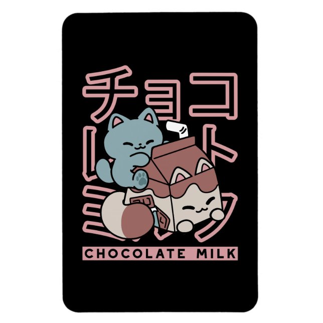 Íman Kawaii Cat with Chocolate Milk – Japanese Pop Art  (Vertical)