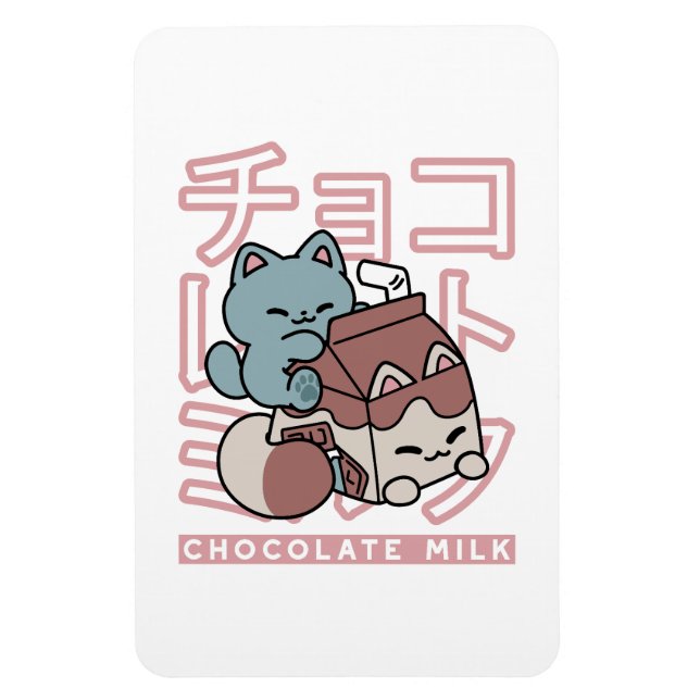 Íman Kawaii Cat with Chocolate Milk – Japanese Pop Art  (Vertical)