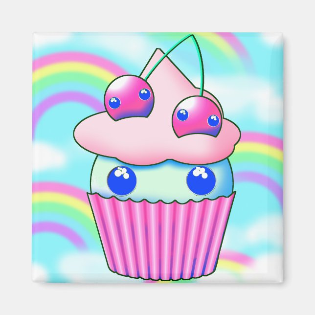 Íman kawaii cupcake med rosa körsbär (Frente)