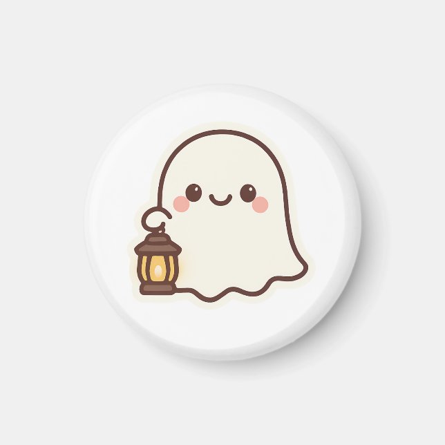 Íman Kawaii Fantasma com Lanterna - Design de Espírito  (Frente)