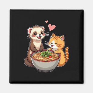 Íman Kawaii Ferret E Cat Comendo Ramen Cujo Japonês A