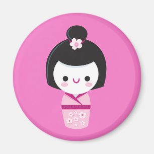 Íman Kawaii Kokeshi - ímã cor-de-rosa
