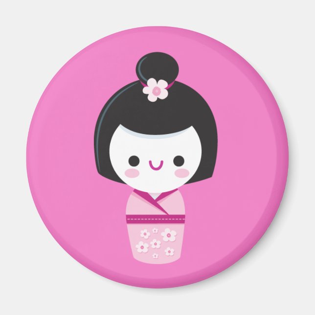 Íman Kawaii Kokeshi - Magnet Rosa (Frente)