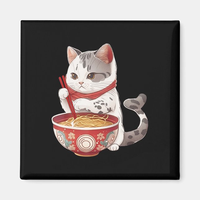 Íman Kawaii NeKo Cat Comendo Ramen Noodles Comida Japon (Frente)