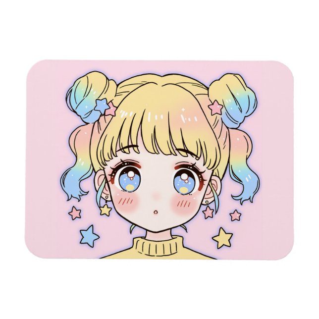 Íman Kawaii Pastel Star Girl Portrait (Horizontal)