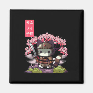 Íman Kawaii Samurai Kitten com Cherry Blossom Japonês