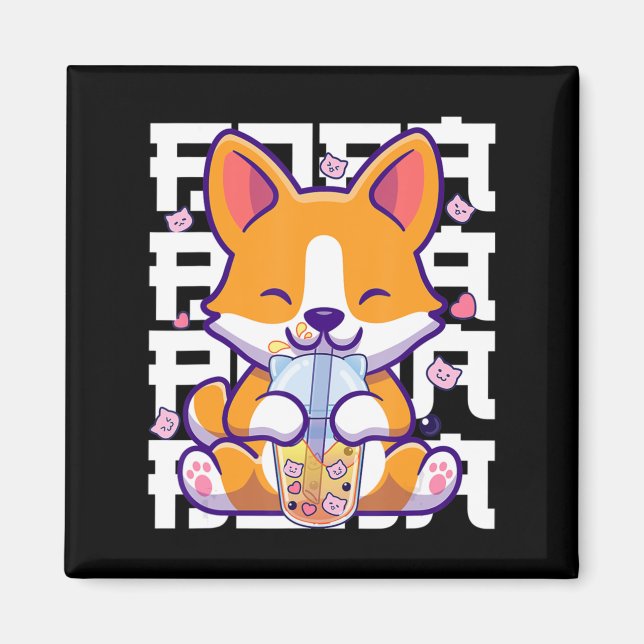 Íman Kawaii Shiba Inu Dog Bubble Tea Boba Anime Gifts G (Frente)