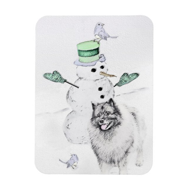 Íman Keeshond Christmas Snowman Pinting Art (Vertical)