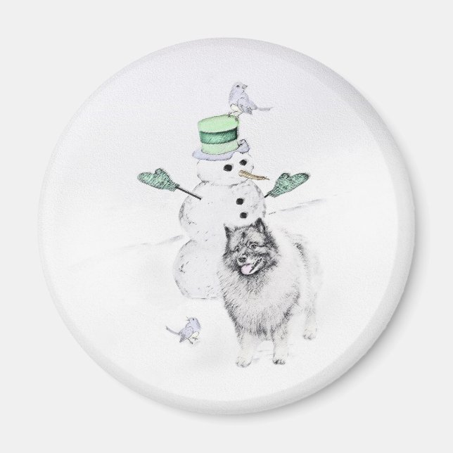 Íman Keeshond Christmas Snowman Pinting Art (Frente)