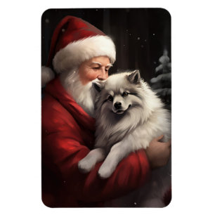 Íman Keeshond com Papai Noel Natal Festivo