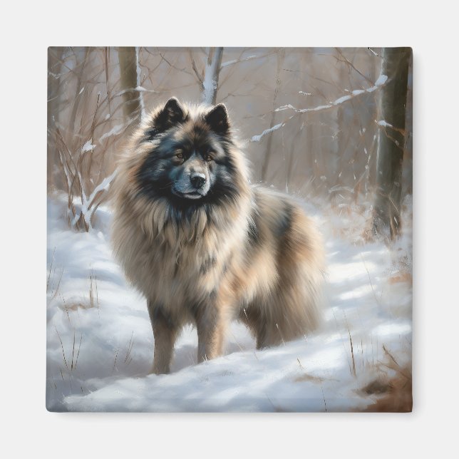 Íman Keeshond Deixe-o nevar no Natal (Frente)