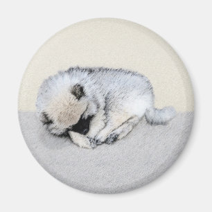 Íman Keeshond Dormindo Puppy Pintura Original