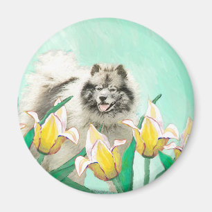 Íman Keeshond em Tulips pintando lindas artes caninas o