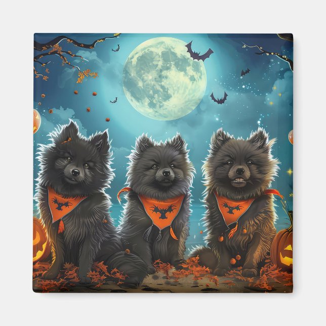 Íman Keeshond Halloween Assustador (Frente)