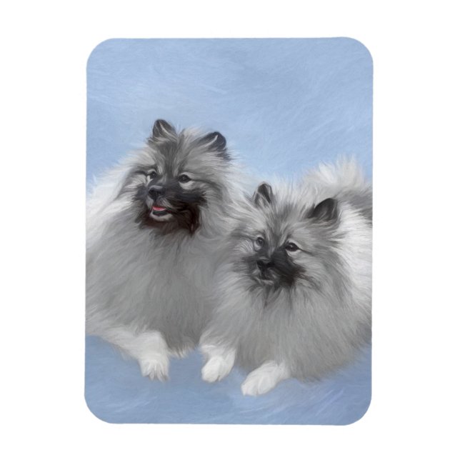 Íman Keeshond Pair de Kees pintando Arte Animal Origina (Vertical)