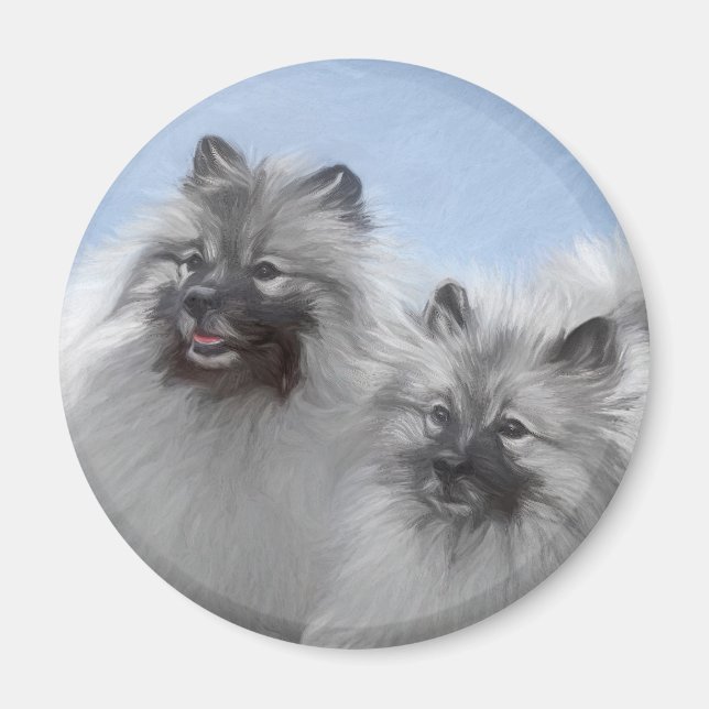 Íman Keeshond Pair de Kees pintando Arte Animal Origina (Frente)