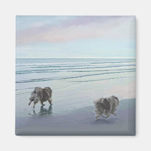 Íman Keeshonds na Arte de Cão de Pintura na costa