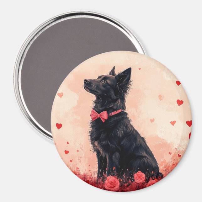 Íman Kelpie Australiano com Rosas - Dia dos Namorados (Front/Back)