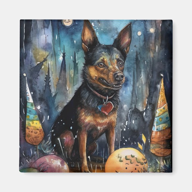 Íman Kelpie Australiano De Halloween Com Pumpkins Assus (Frente)