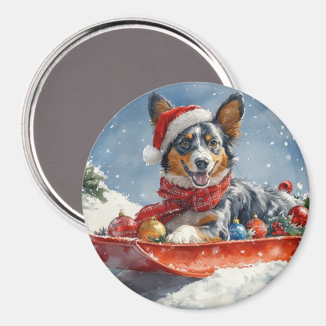 Íman Kelpie australiano em Sledge Deixe-o nevar Natal (Front/Back)