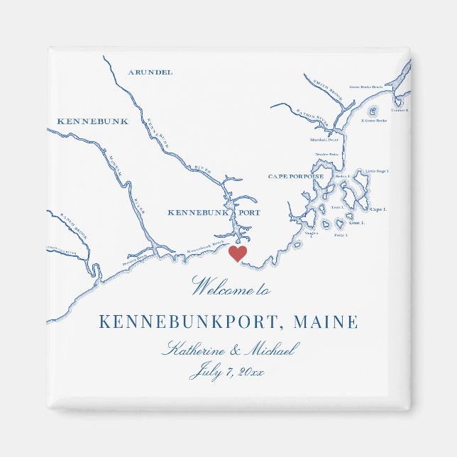 Íman Kennebunkport Maine Map Weding Favor (Frente)