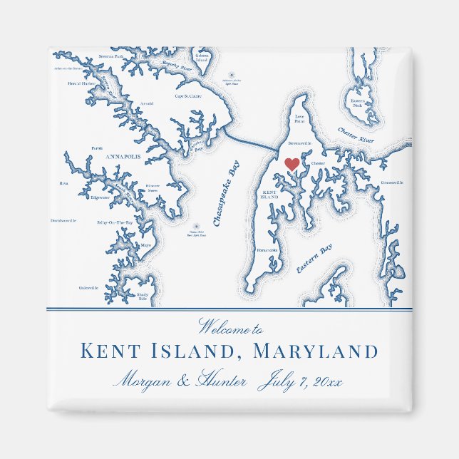 Íman Kent Island Map Destination Wedding Favor (Frente)