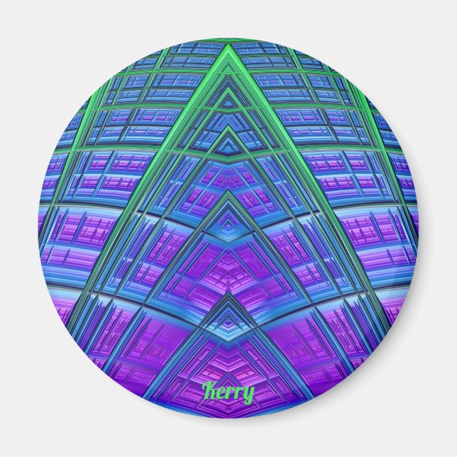 Íman KERRY ~Azul, Verde e Roxo ~ Fractal Abstrato ~ (Frente)