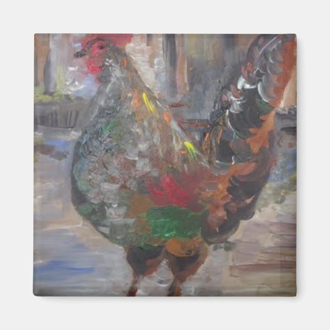 Íman Key West Rooster Painting em um imã (Frente)